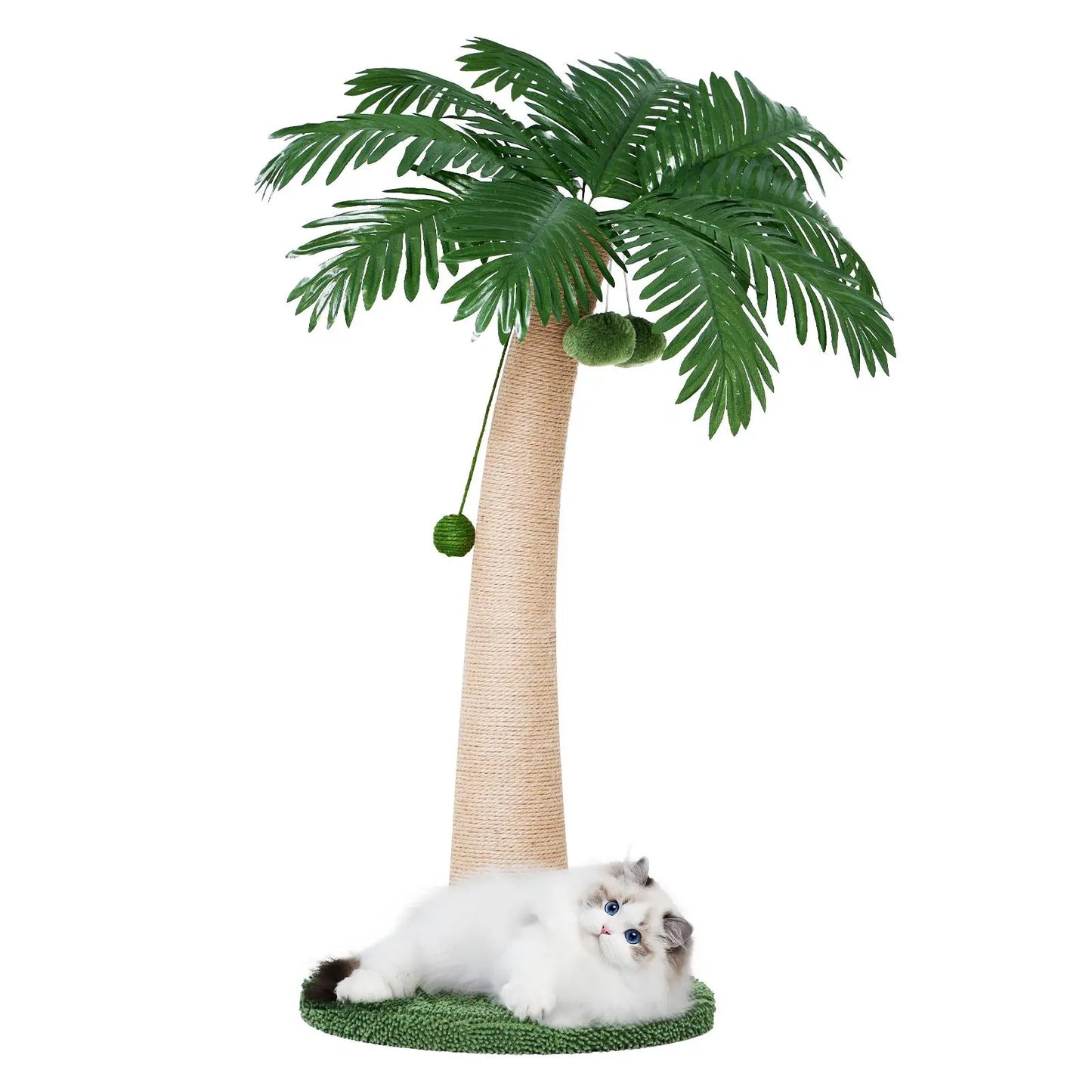 Wecharmer Indoor Cat Tree with Green Leaves - Plush Condo and Scratching Posts with Hanging Ball