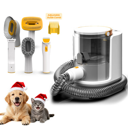 PUPPYOO 5-in-1 Pet Grooming Kit with 13000Pa Vacuum, 1.5L Dust Cup, 4M Cord, Whisper-Quiet Operation, Adjustable Guard Combs, and Hair Remover Roller for Dogs and Cats