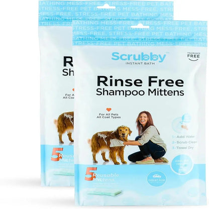 Rinse-Free Shampoo Mittens for Dogs - Hypoallergenic Bath Wipes for Pet Grooming, No Rinse Wash Mitts, 5 Pack
