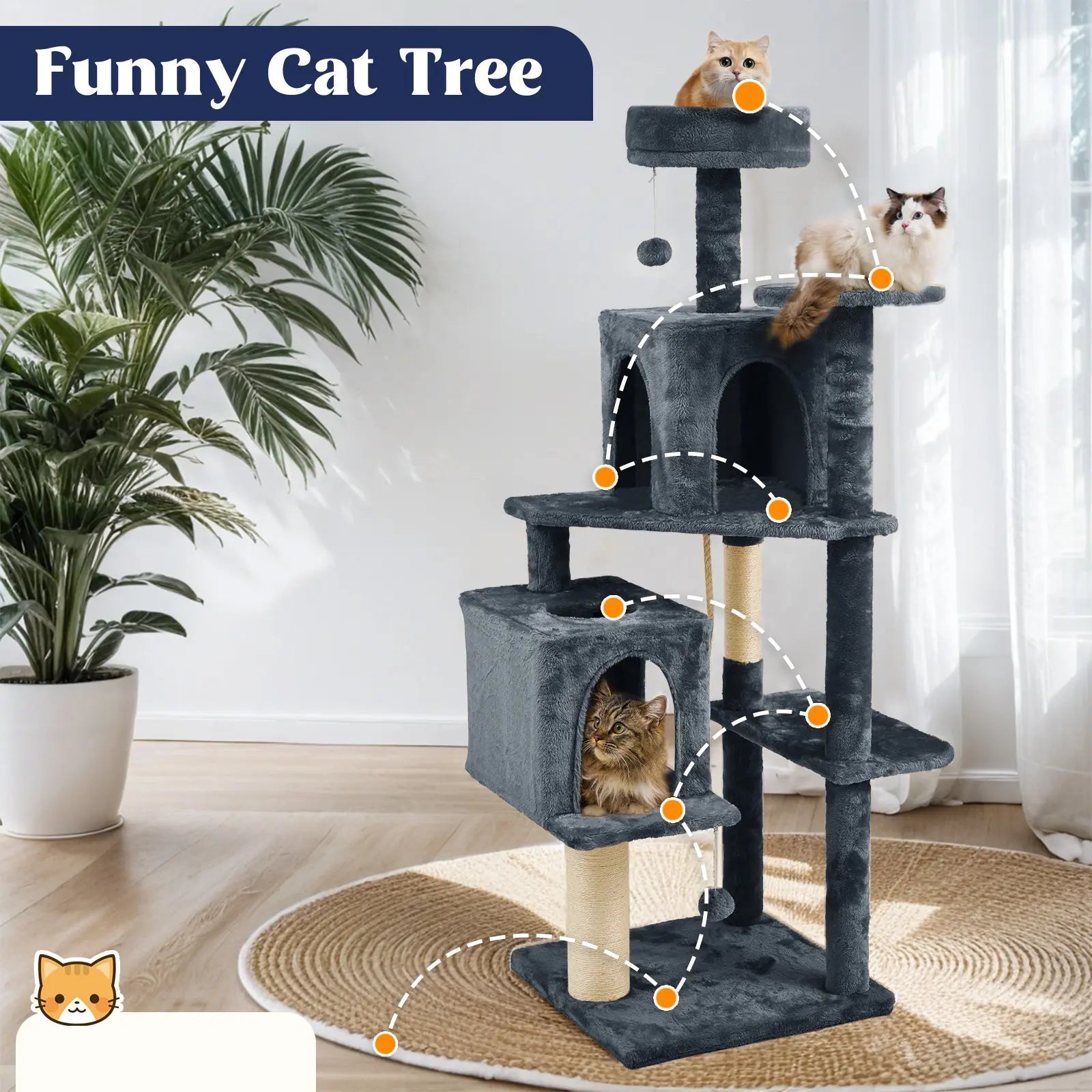 Wecharmer Indoor Cat Tree with Green Leaves - Plush Condo and Scratching Posts with Hanging Ball