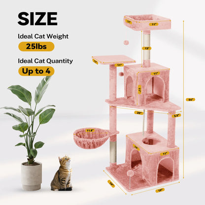 Wecharmer Indoor Cat Tree with Green Leaves - Plush Condo and Scratching Posts with Hanging Ball