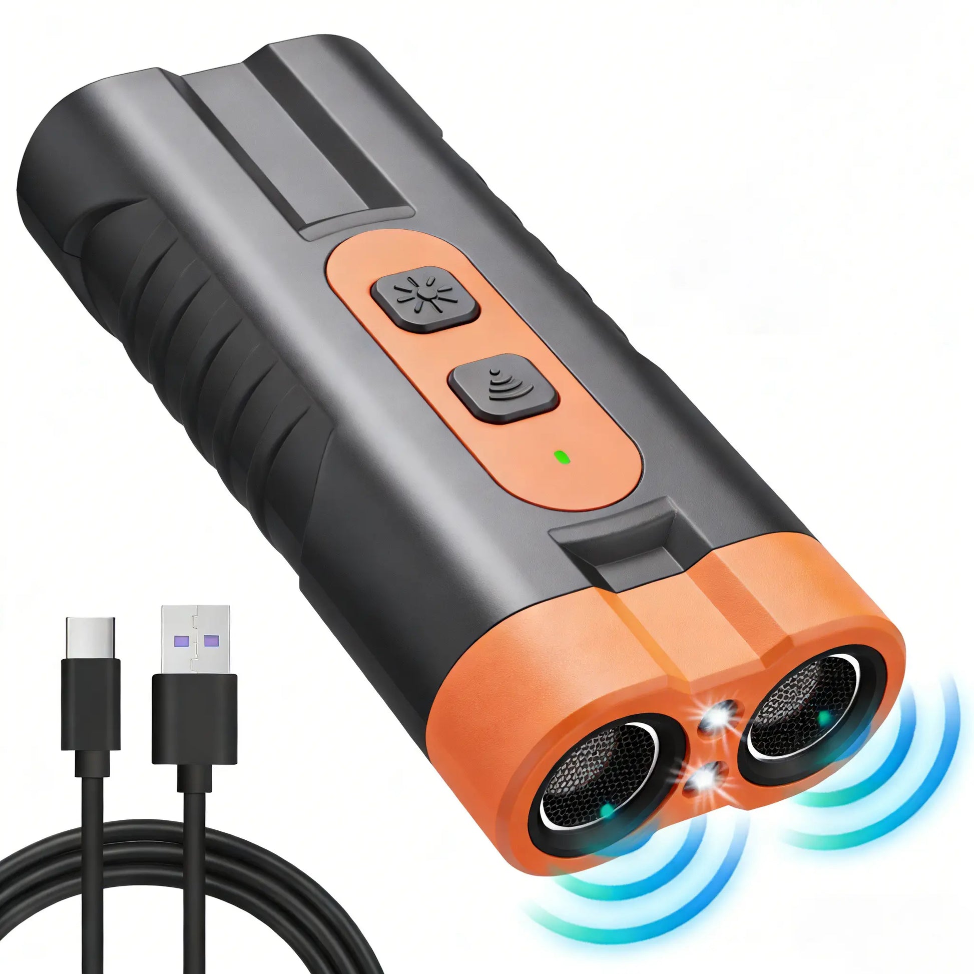 Upgraded Dual-Head Sonic Dog Repeller and Ultrasonic Bark Stopper Flashlight - 2-in-1 Rechargeable Portable Bark Control Device for Pet Owners and Dog Walkers