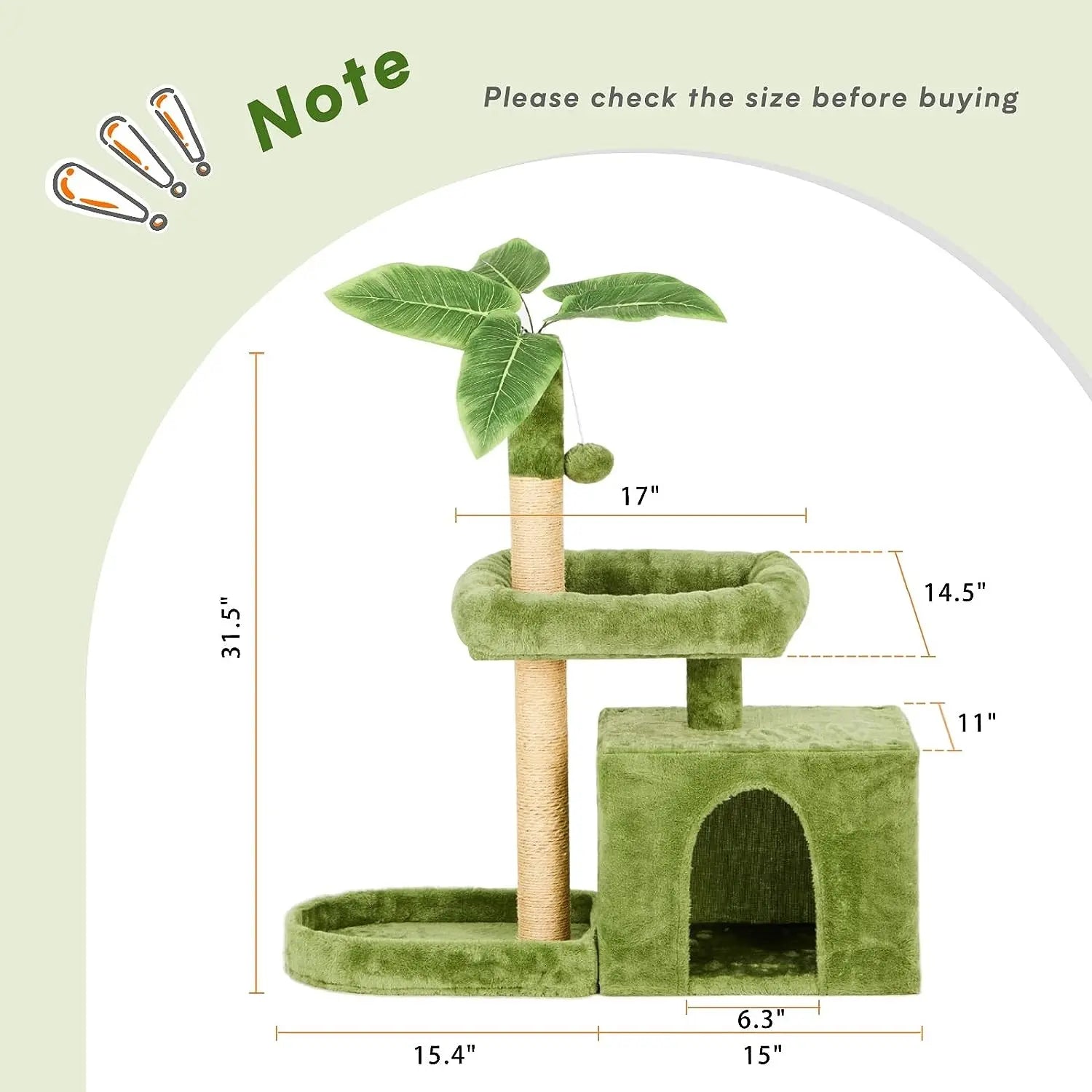 Wecharmer Indoor Cat Tree with Green Leaves - Plush Condo and Scratching Posts with Hanging Ball