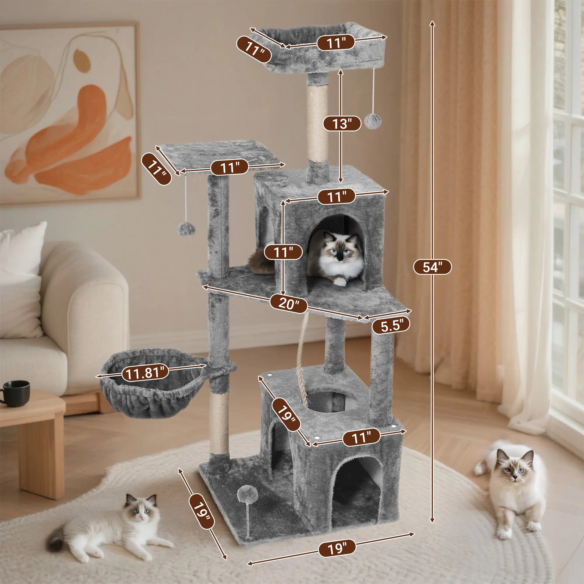 Wecharmer Indoor Cat Tree with Green Leaves - Plush Condo and Scratching Posts with Hanging Ball