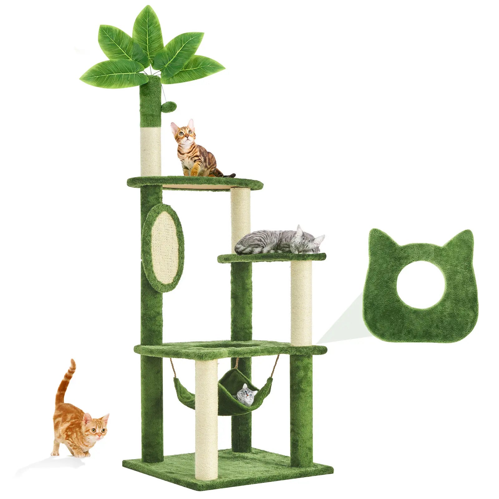 Wecharmer Indoor Cat Tree with Green Leaves - Plush Condo and Scratching Posts with Hanging Ball