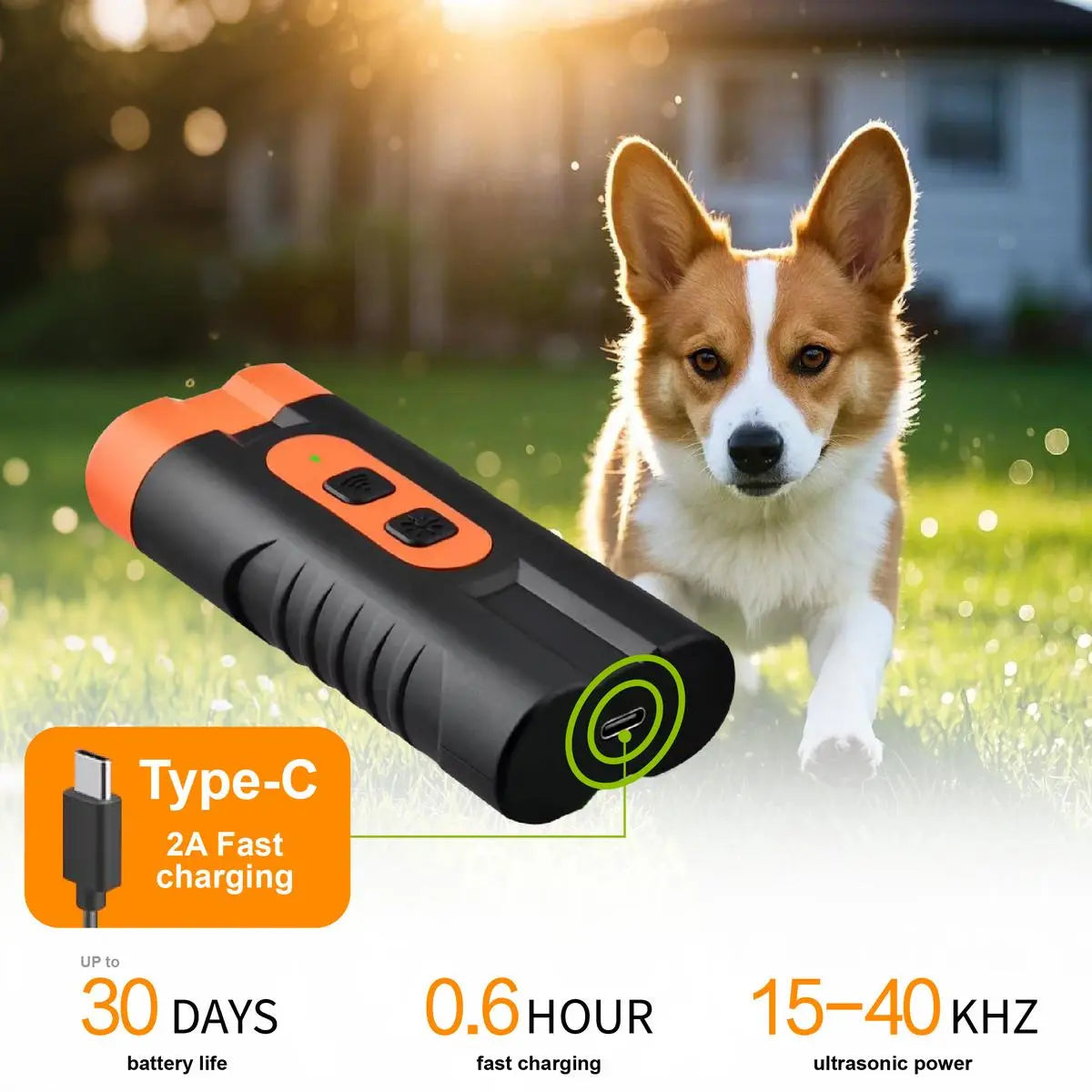 Upgraded Dual-Head Sonic Dog Repeller and Ultrasonic Bark Stopper Flashlight - 2-in-1 Rechargeable Portable Bark Control Device for Pet Owners and Dog Walkers