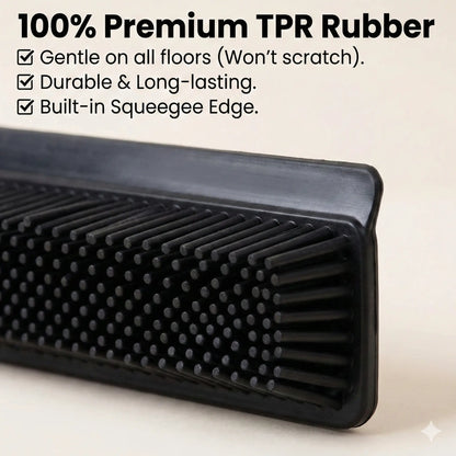 Professional Pet Hair Removal Broom with Squeegee and Rubber Bristles - Adjustable Long Handle Cleaning Tool for Carpets, Hardwood, Tile, and Windows