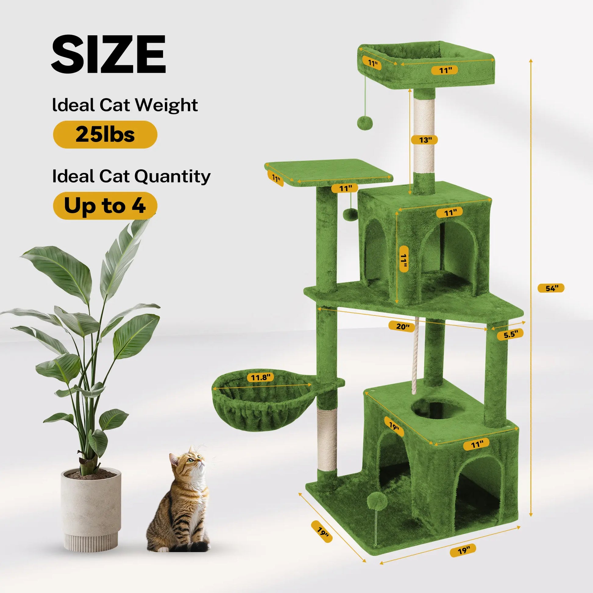 Wecharmer Indoor Cat Tree with Green Leaves - Plush Condo and Scratching Posts with Hanging Ball