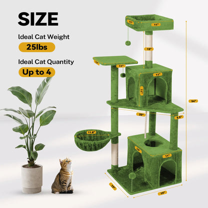 Wecharmer Indoor Cat Tree with Green Leaves - Plush Condo and Scratching Posts with Hanging Ball