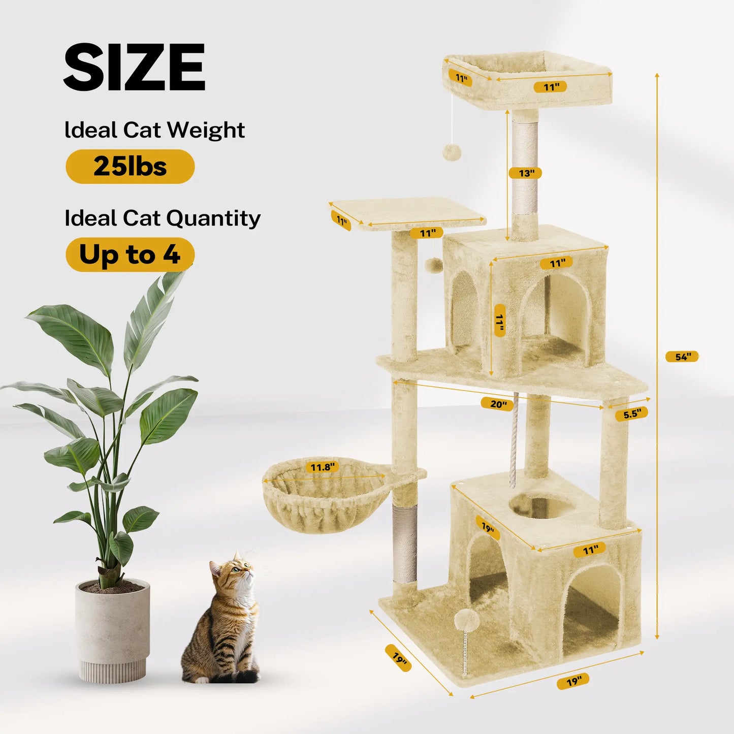 Wecharmer Indoor Cat Tree with Green Leaves - Plush Condo and Scratching Posts with Hanging Ball
