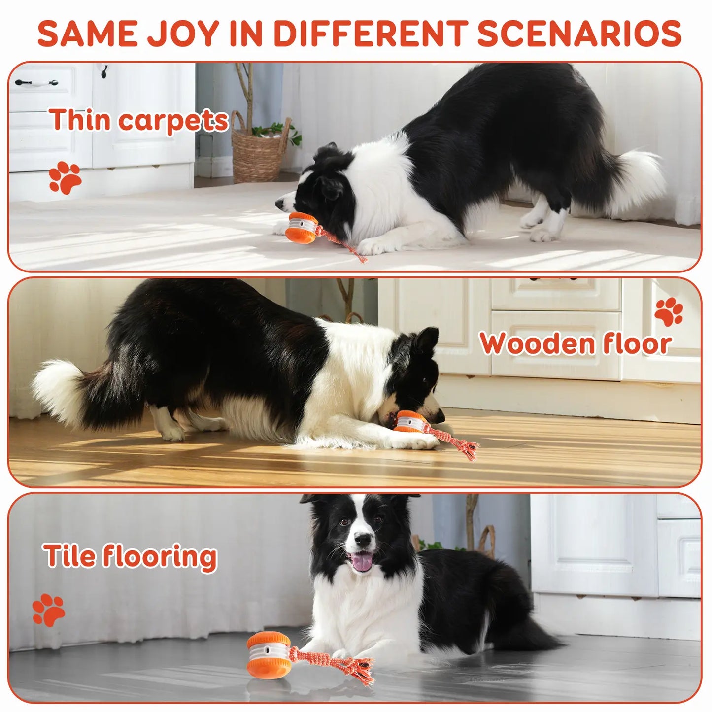 QGI Interactive Dog Ball - Motion-Activated Automatic Rolling Toy with Rope for Dogs of All Sizes, Designed for Stimulation and Boredom Relief
