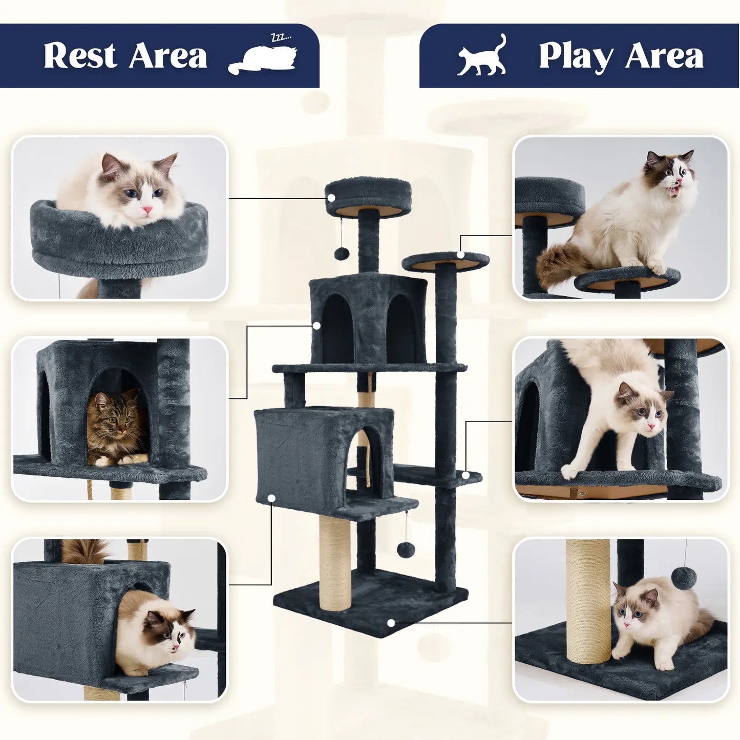 Wecharmer Indoor Cat Tree with Green Leaves - Plush Condo and Scratching Posts with Hanging Ball