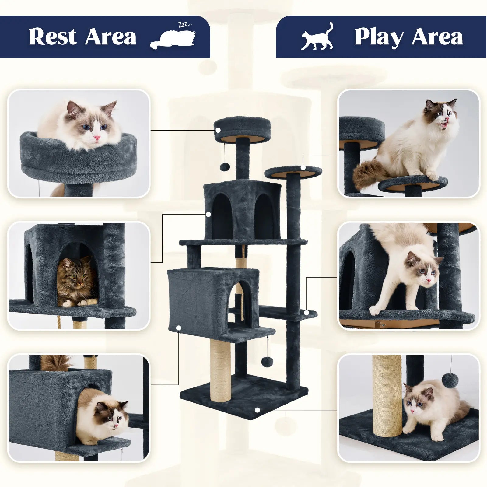 Wecharmer Indoor Cat Tree with Green Leaves - Plush Condo and Scratching Posts with Hanging Ball