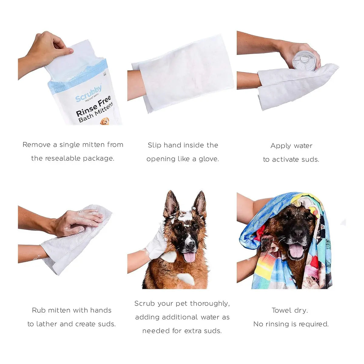 Rinse-Free Shampoo Mittens for Dogs - Hypoallergenic Bath Wipes for Pet Grooming, No Rinse Wash Mitts, 5 Pack