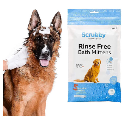 Rinse-Free Shampoo Mittens for Dogs - Hypoallergenic Bath Wipes for Pet Grooming, No Rinse Wash Mitts, 5 Pack