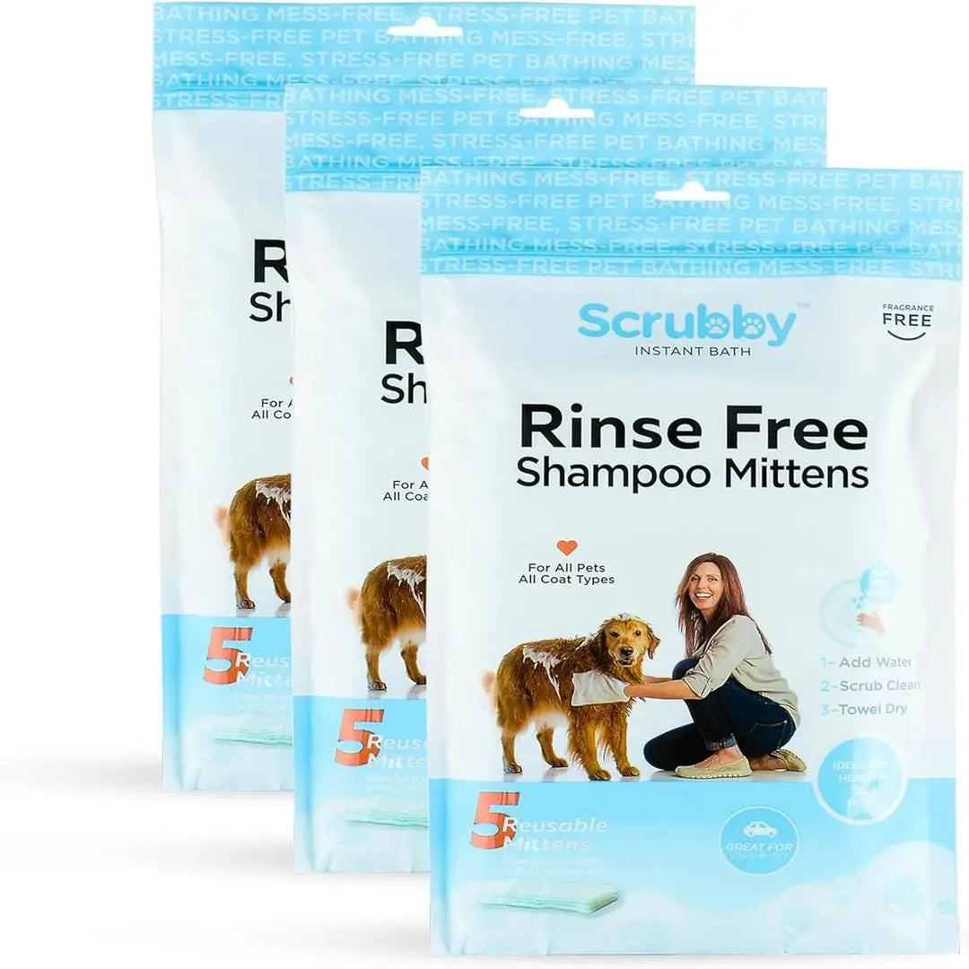Rinse-Free Shampoo Mittens for Dogs - Hypoallergenic Bath Wipes for Pet Grooming, No Rinse Wash Mitts, 5 Pack