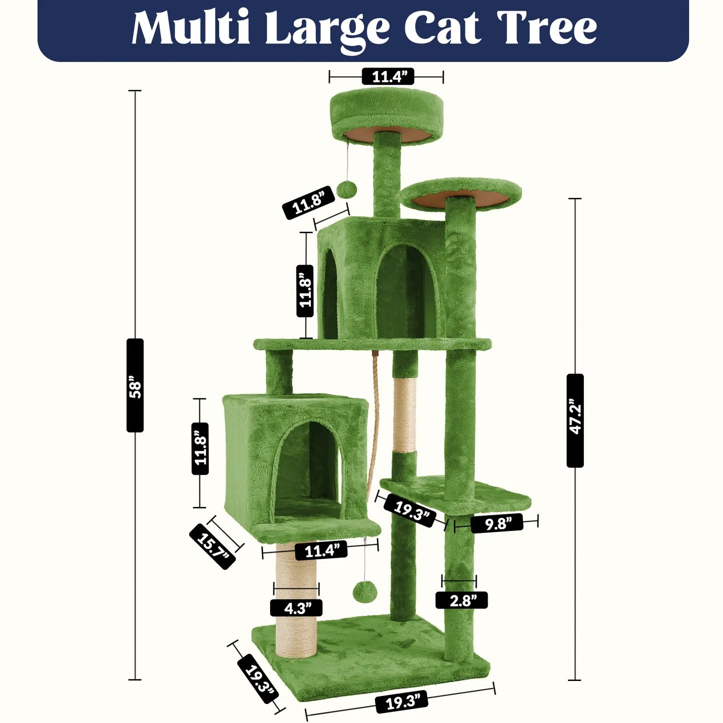 Wecharmer Indoor Cat Tree with Green Leaves - Plush Condo and Scratching Posts with Hanging Ball