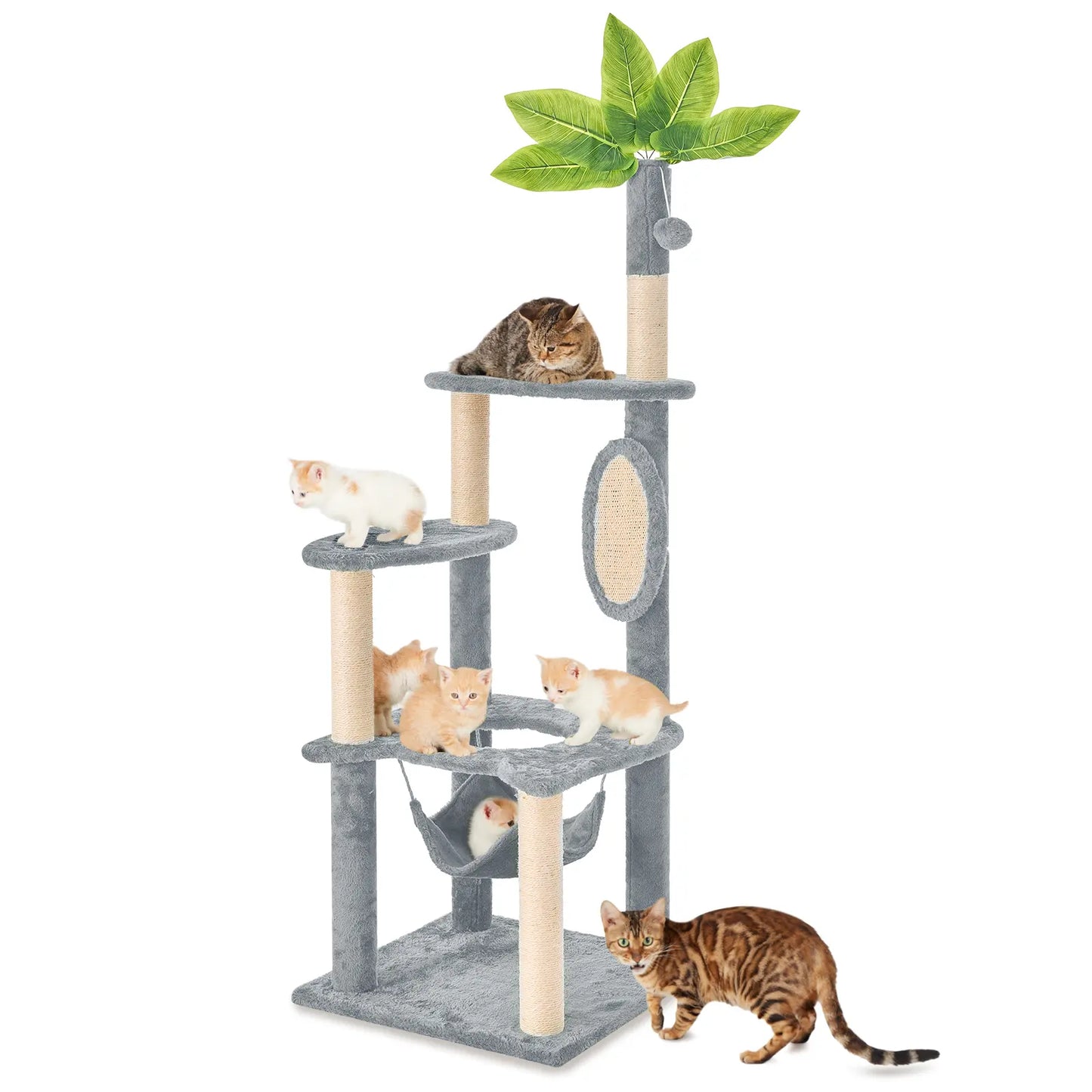 Wecharmer Indoor Cat Tree with Green Leaves - Plush Condo and Scratching Posts with Hanging Ball