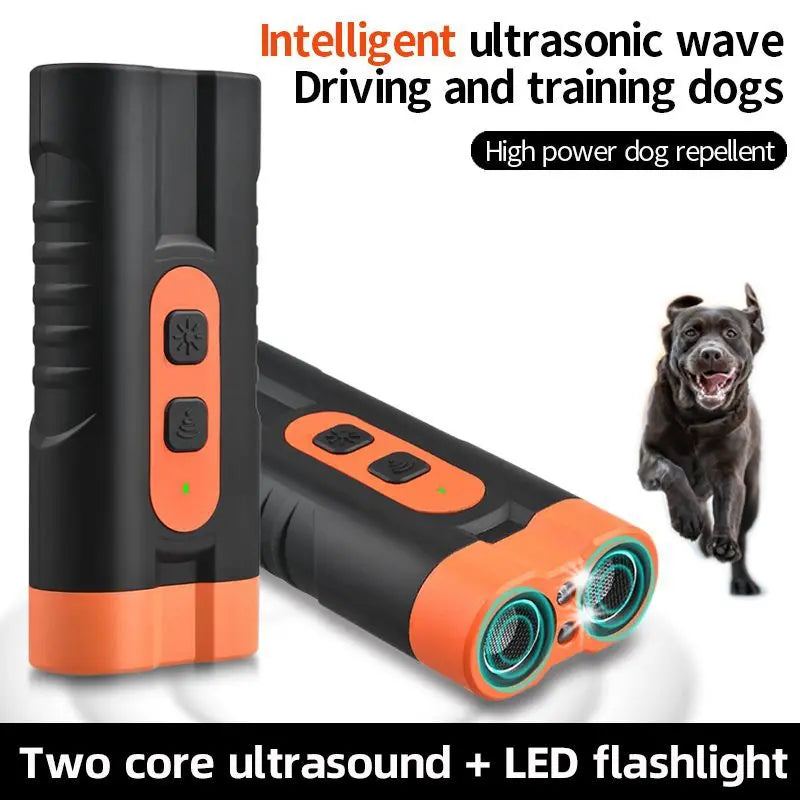 Upgraded Dual-Head Sonic Dog Repeller and Ultrasonic Bark Stopper Flashlight - 2-in-1 Rechargeable Portable Bark Control Device for Pet Owners and Dog Walkers