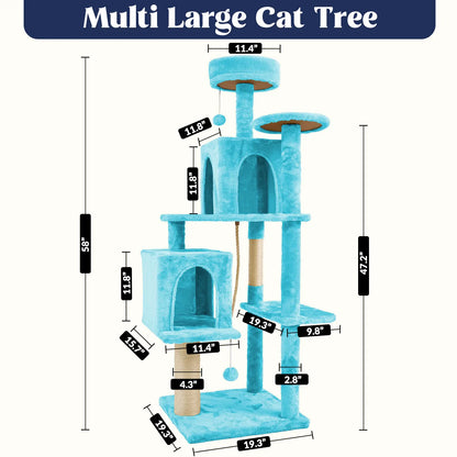 Wecharmer Indoor Cat Tree with Green Leaves - Plush Condo and Scratching Posts with Hanging Ball
