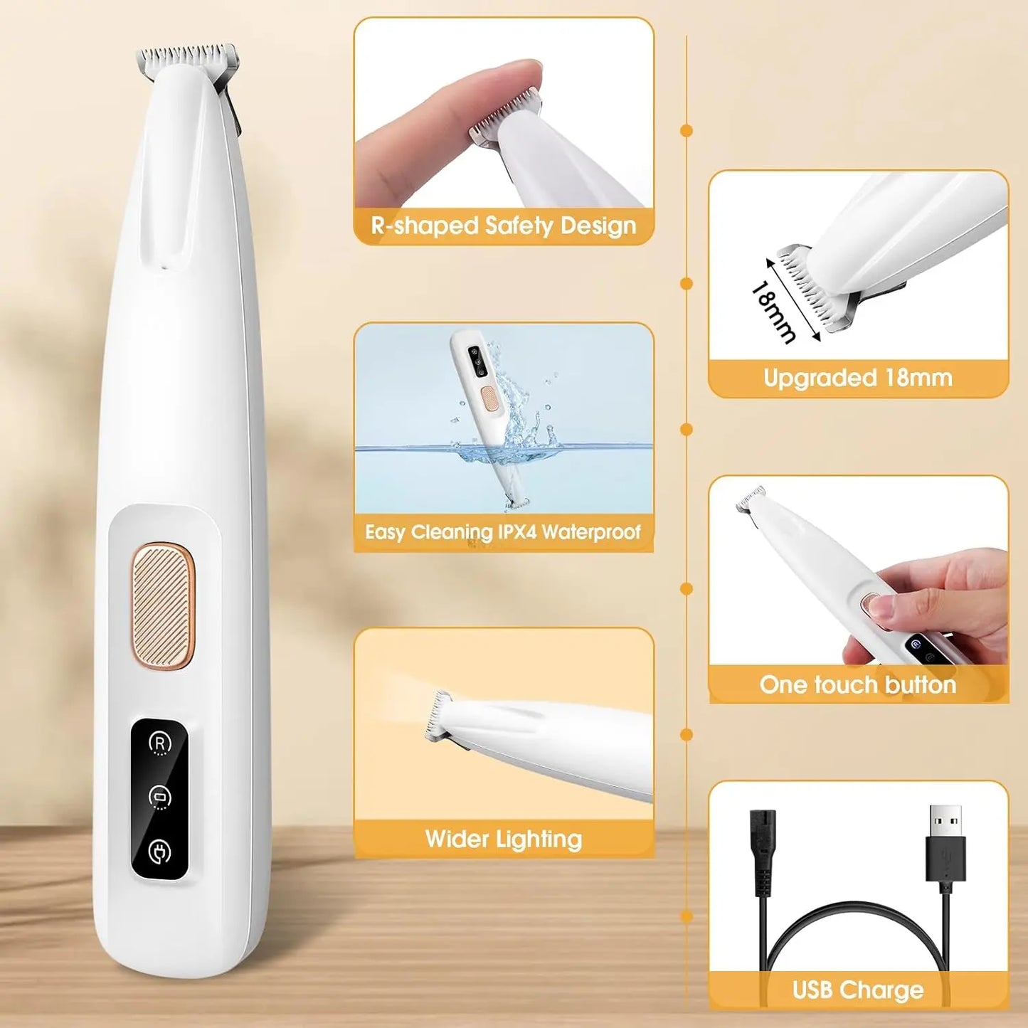 Professional 18mm Electric Pet Grooming Clippers with LED Display - Rechargeable Precision Trimmer for Paws, Ears, Rump, and Eyes