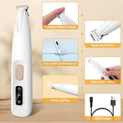 Professional 18mm Electric Pet Grooming Clippers with LED Display - Rechargeable Precision Trimmer for Paws, Ears, Rump, and Eyes