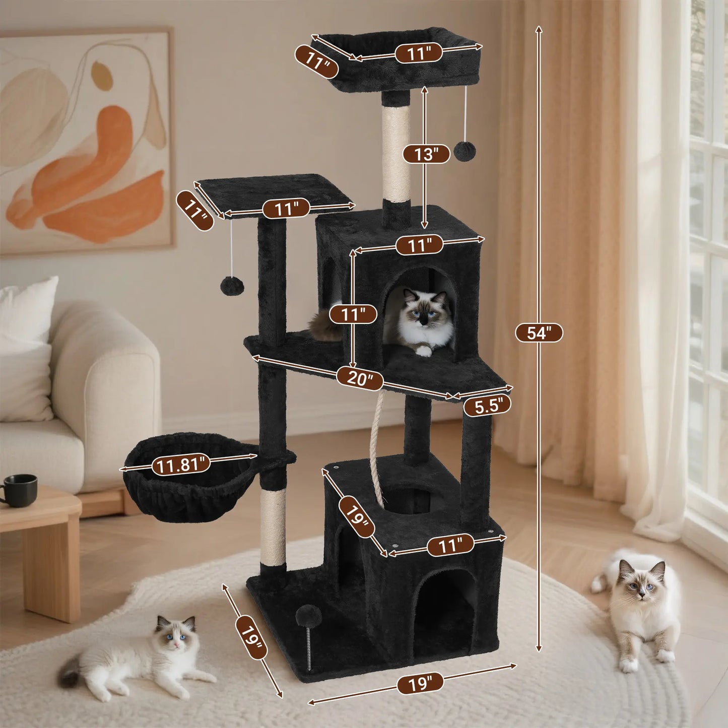 Wecharmer Indoor Cat Tree with Green Leaves - Plush Condo and Scratching Posts with Hanging Ball