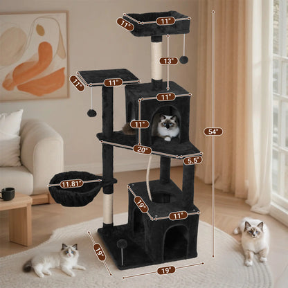 Wecharmer Indoor Cat Tree with Green Leaves - Plush Condo and Scratching Posts with Hanging Ball