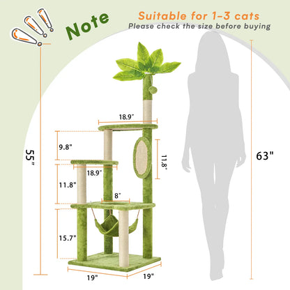 Wecharmer Indoor Cat Tree with Green Leaves - Plush Condo and Scratching Posts with Hanging Ball