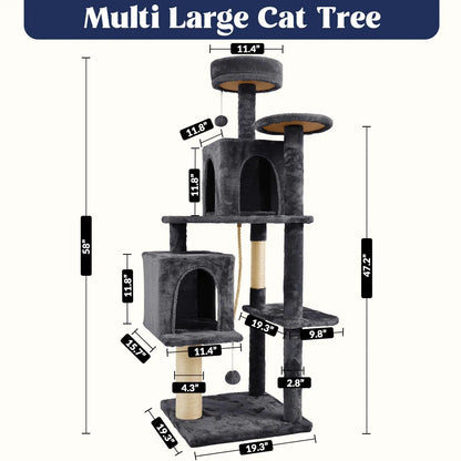 Wecharmer Indoor Cat Tree with Green Leaves - Plush Condo and Scratching Posts with Hanging Ball