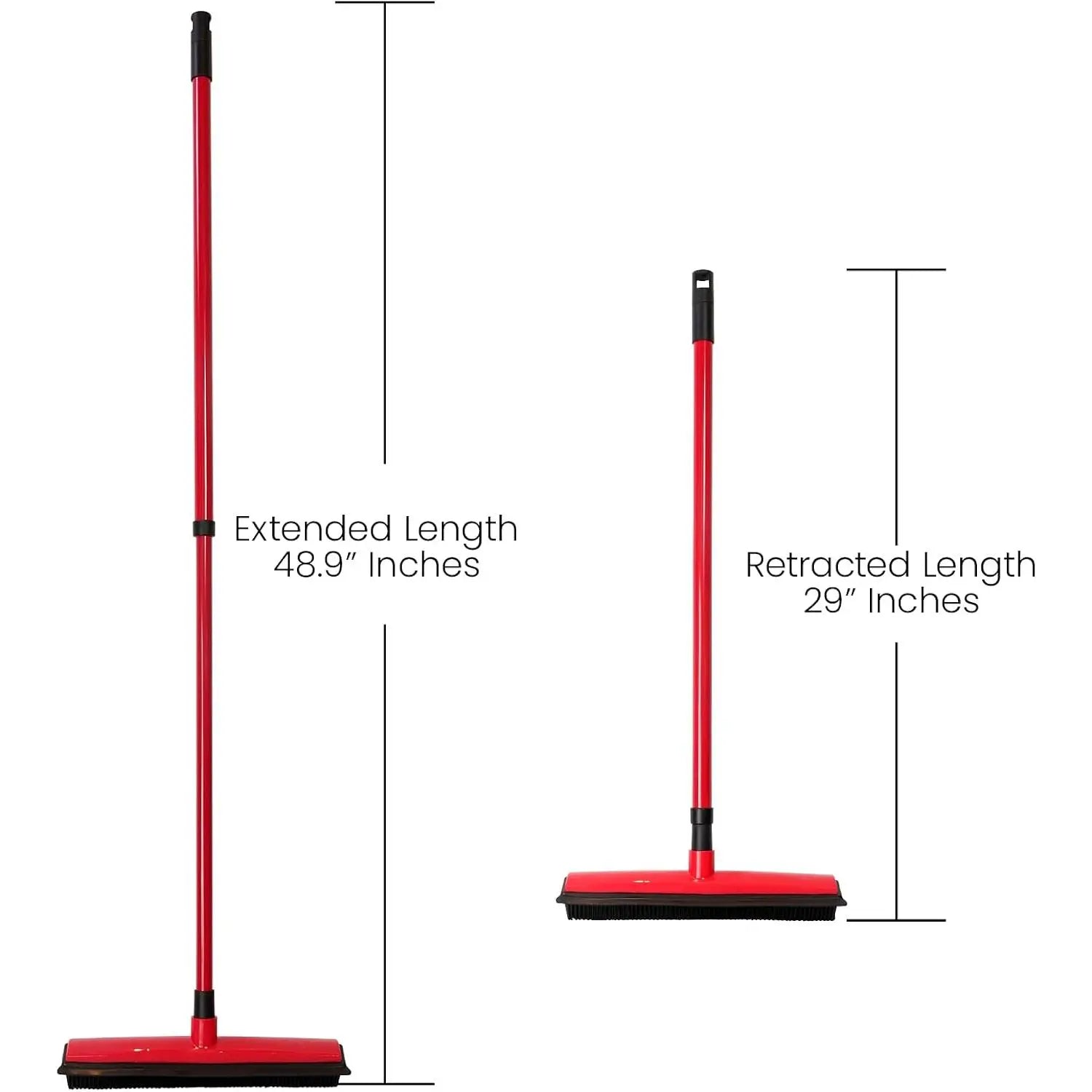 Professional Pet Hair Removal Broom with Squeegee and Rubber Bristles - Adjustable Long Handle Cleaning Tool for Carpets, Hardwood, Tile, and Windows