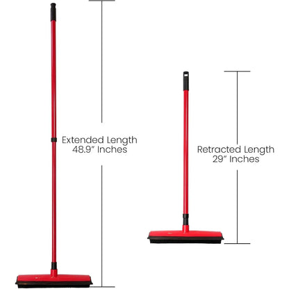 Professional Pet Hair Removal Broom with Squeegee and Rubber Bristles - Adjustable Long Handle Cleaning Tool for Carpets, Hardwood, Tile, and Windows