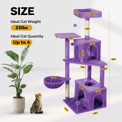 Wecharmer Indoor Cat Tree with Green Leaves - Plush Condo and Scratching Posts with Hanging Ball