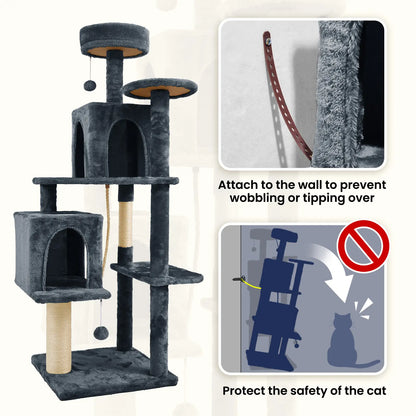 Wecharmer Indoor Cat Tree with Green Leaves - Plush Condo and Scratching Posts with Hanging Ball