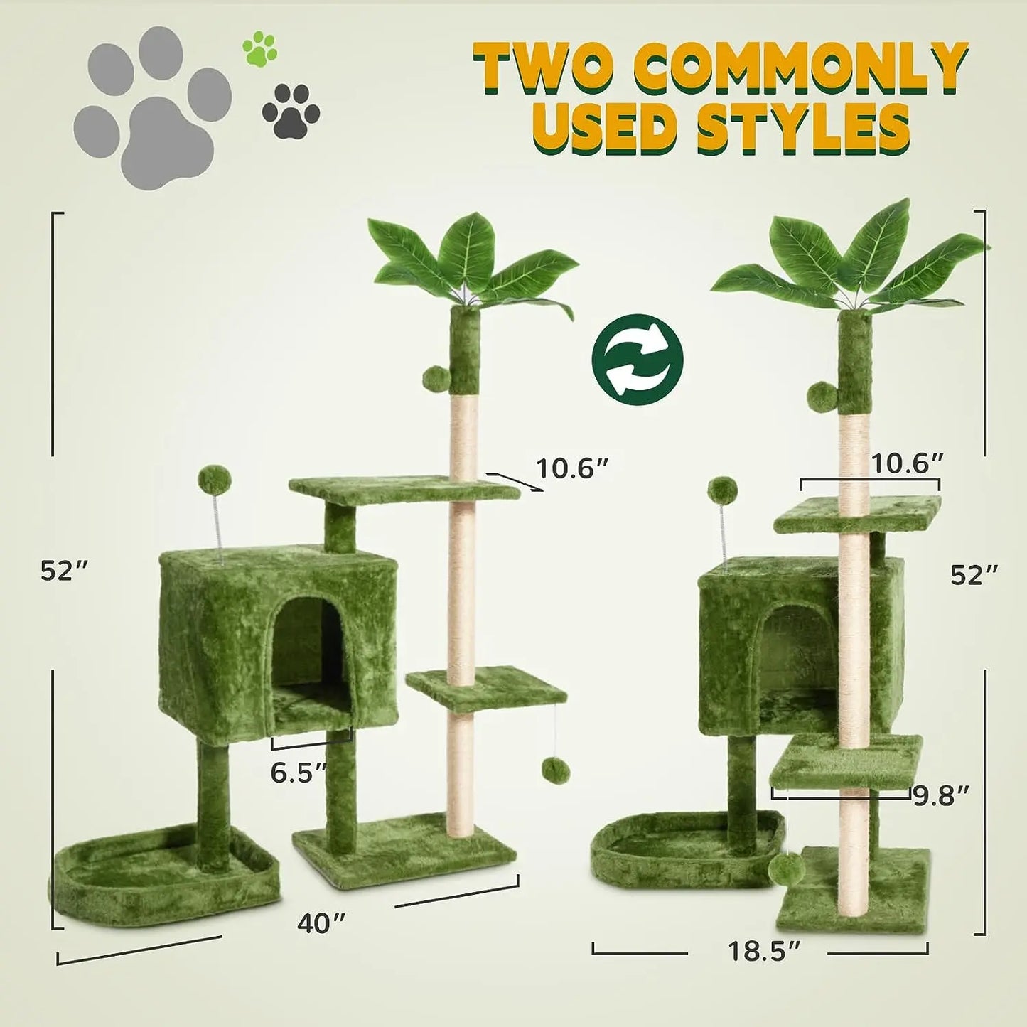 Wecharmer Indoor Cat Tree with Green Leaves - Plush Condo and Scratching Posts with Hanging Ball