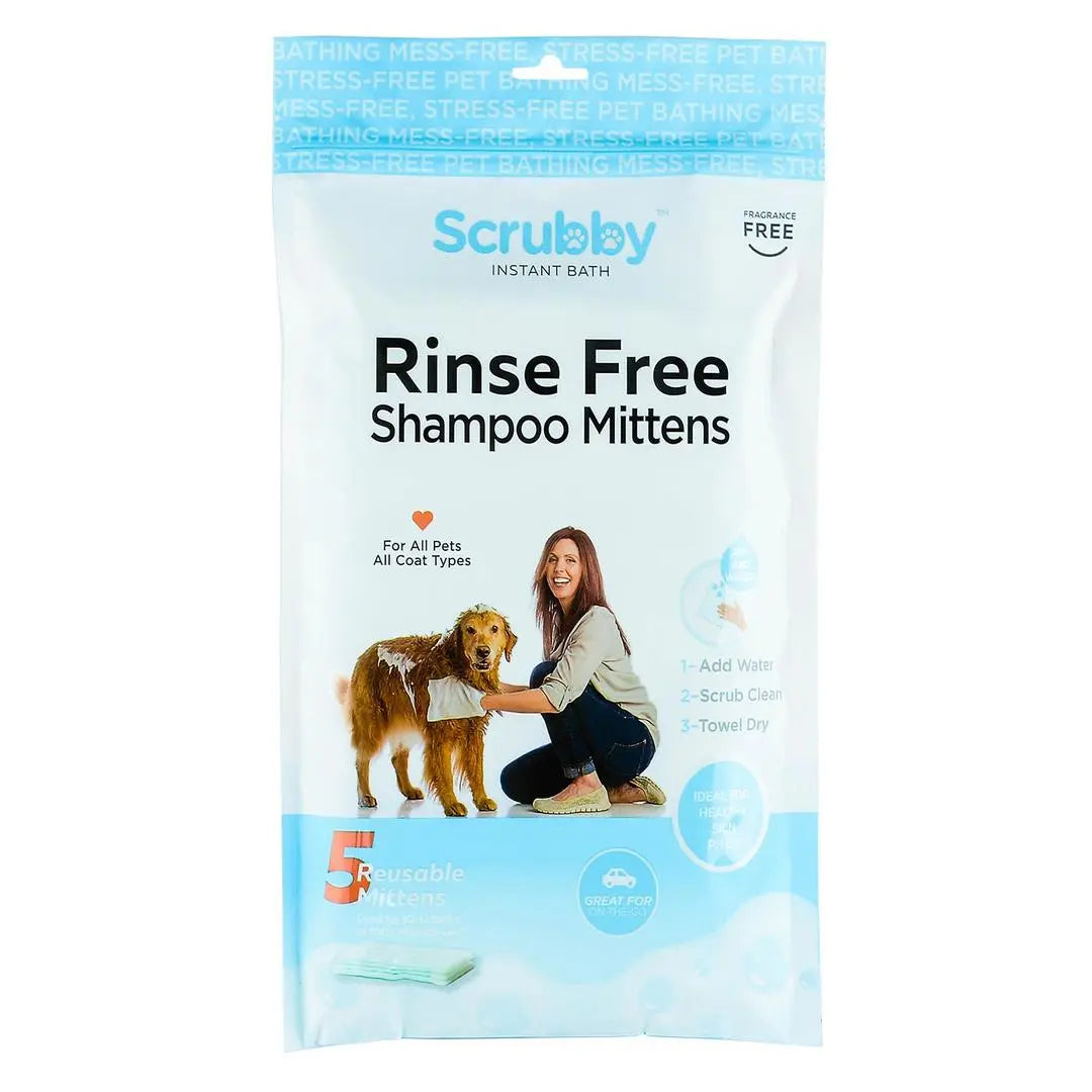 Rinse-Free Shampoo Mittens for Dogs - Hypoallergenic Bath Wipes for Pet Grooming, No Rinse Wash Mitts, 5 Pack