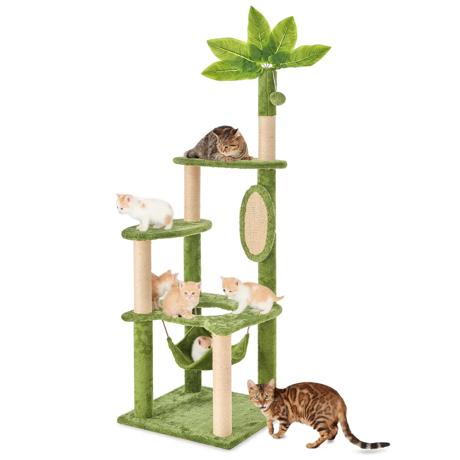 Wecharmer Indoor Cat Tree with Green Leaves - Plush Condo and Scratching Posts with Hanging Ball