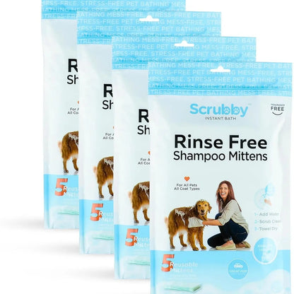 Rinse-Free Shampoo Mittens for Dogs - Hypoallergenic Bath Wipes for Pet Grooming, No Rinse Wash Mitts, 5 Pack