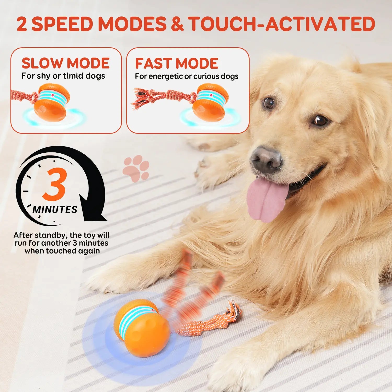 QGI Interactive Dog Ball - Motion-Activated Automatic Rolling Toy with Rope for Dogs of All Sizes, Designed for Stimulation and Boredom Relief