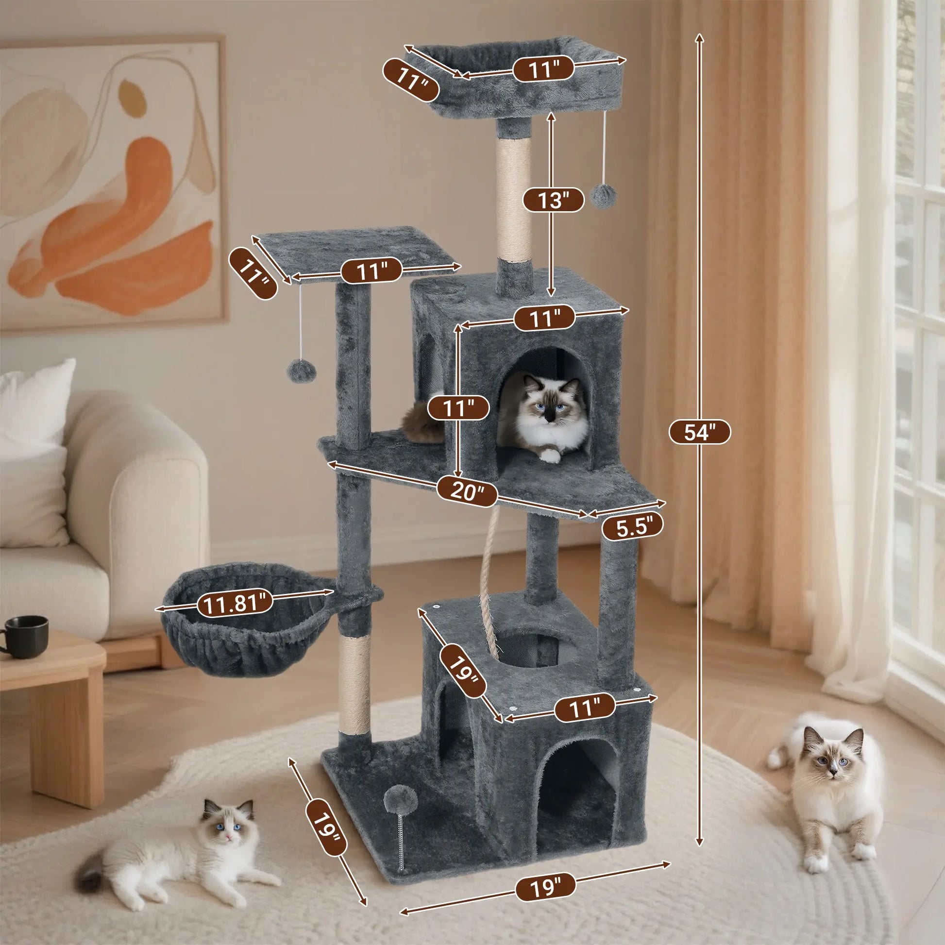 Wecharmer Indoor Cat Tree with Green Leaves - Plush Condo and Scratching Posts with Hanging Ball