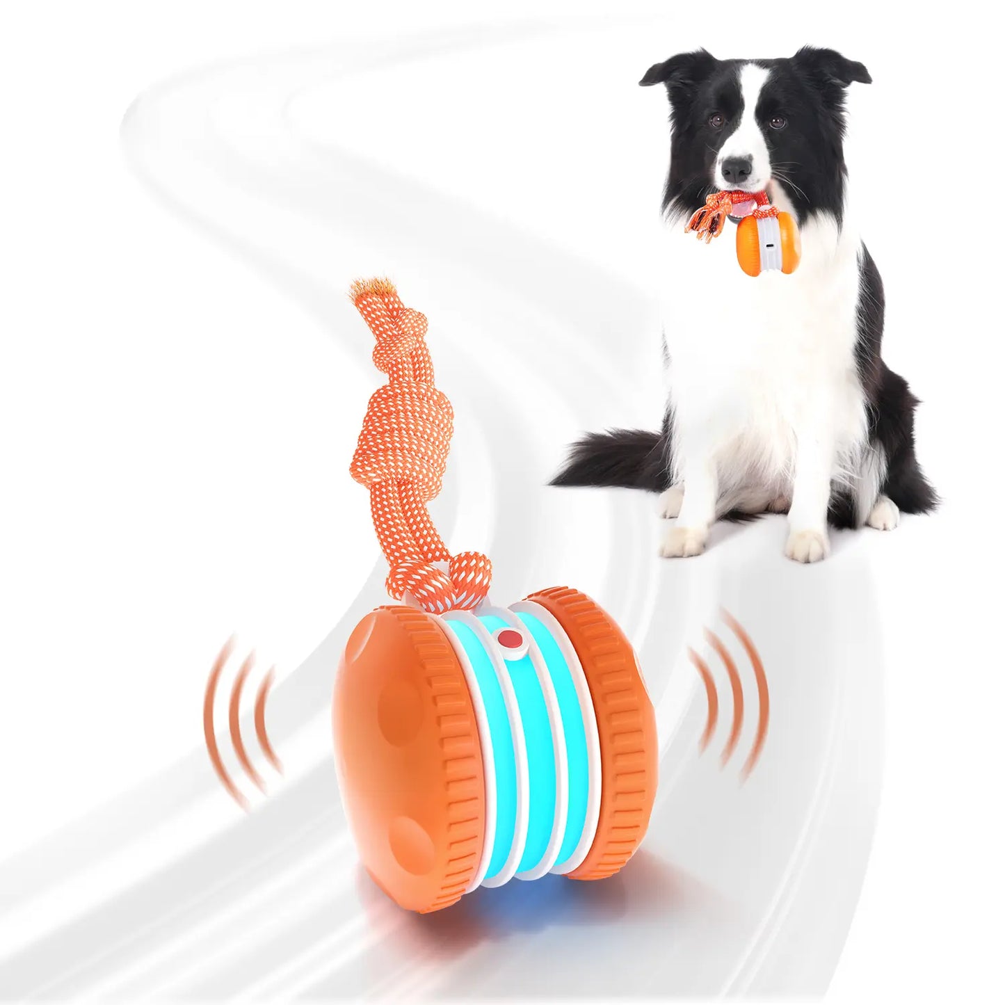 QGI Interactive Dog Ball - Motion-Activated Automatic Rolling Toy with Rope for Dogs of All Sizes, Designed for Stimulation and Boredom Relief
