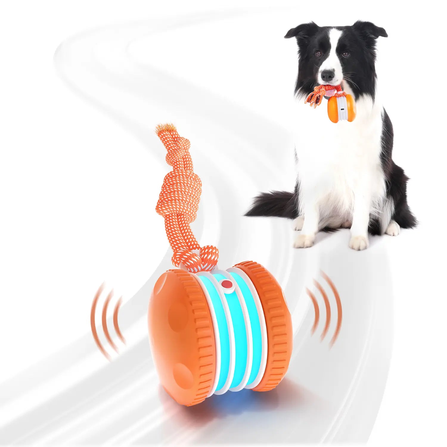 QGI Interactive Dog Ball - Motion-Activated Automatic Rolling Toy with Rope for Dogs of All Sizes, Designed for Stimulation and Boredom Relief