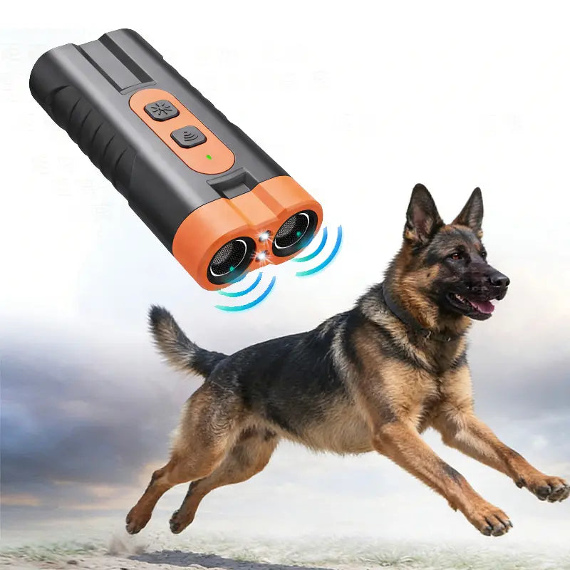 Upgraded Dual-Head Sonic Dog Repeller and Ultrasonic Bark Stopper Flashlight - 2-in-1 Rechargeable Portable Bark Control Device for Pet Owners and Dog Walkers