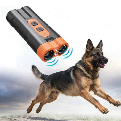 Upgraded Dual-Head Sonic Dog Repeller and Ultrasonic Bark Stopper Flashlight - 2-in-1 Rechargeable Portable Bark Control Device for Pet Owners and Dog Walkers