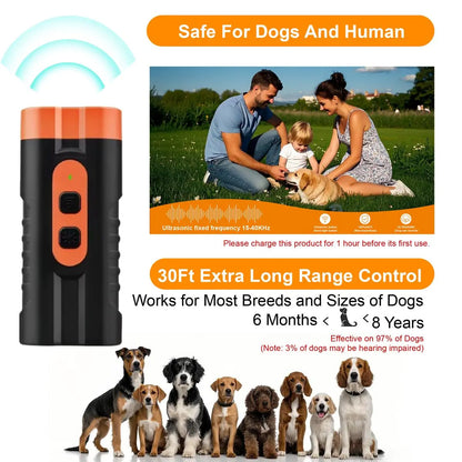 Upgraded Dual-Head Sonic Dog Repeller and Ultrasonic Bark Stopper Flashlight - 2-in-1 Rechargeable Portable Bark Control Device for Pet Owners and Dog Walkers