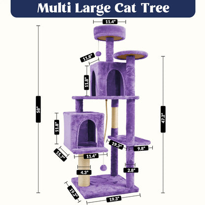 Wecharmer Indoor Cat Tree with Green Leaves - Plush Condo and Scratching Posts with Hanging Ball
