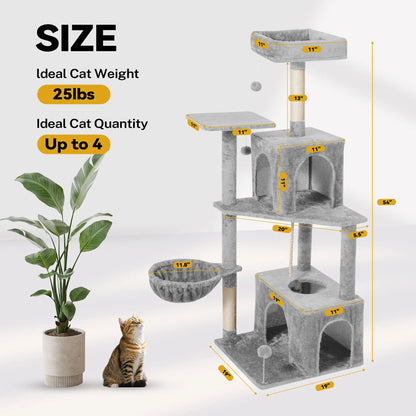 Wecharmer Indoor Cat Tree with Green Leaves - Plush Condo and Scratching Posts with Hanging Ball