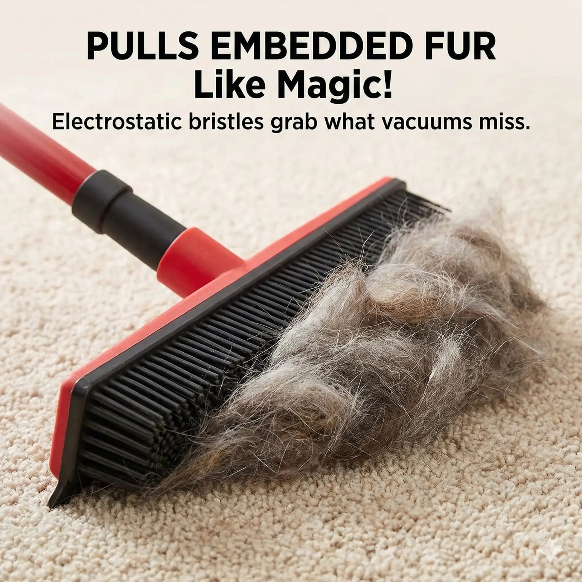 Professional Pet Hair Removal Broom with Squeegee and Rubber Bristles - Adjustable Long Handle Cleaning Tool for Carpets, Hardwood, Tile, and Windows