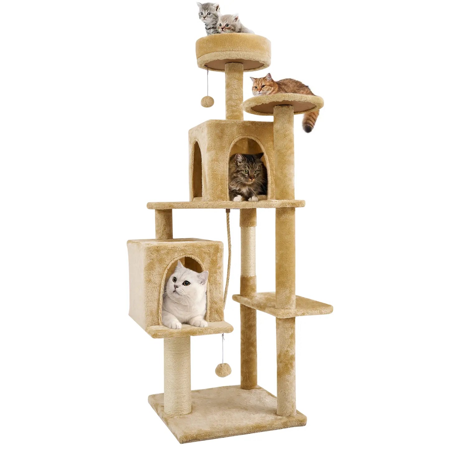 Wecharmer Indoor Cat Tree with Green Leaves - Plush Condo and Scratching Posts with Hanging Ball