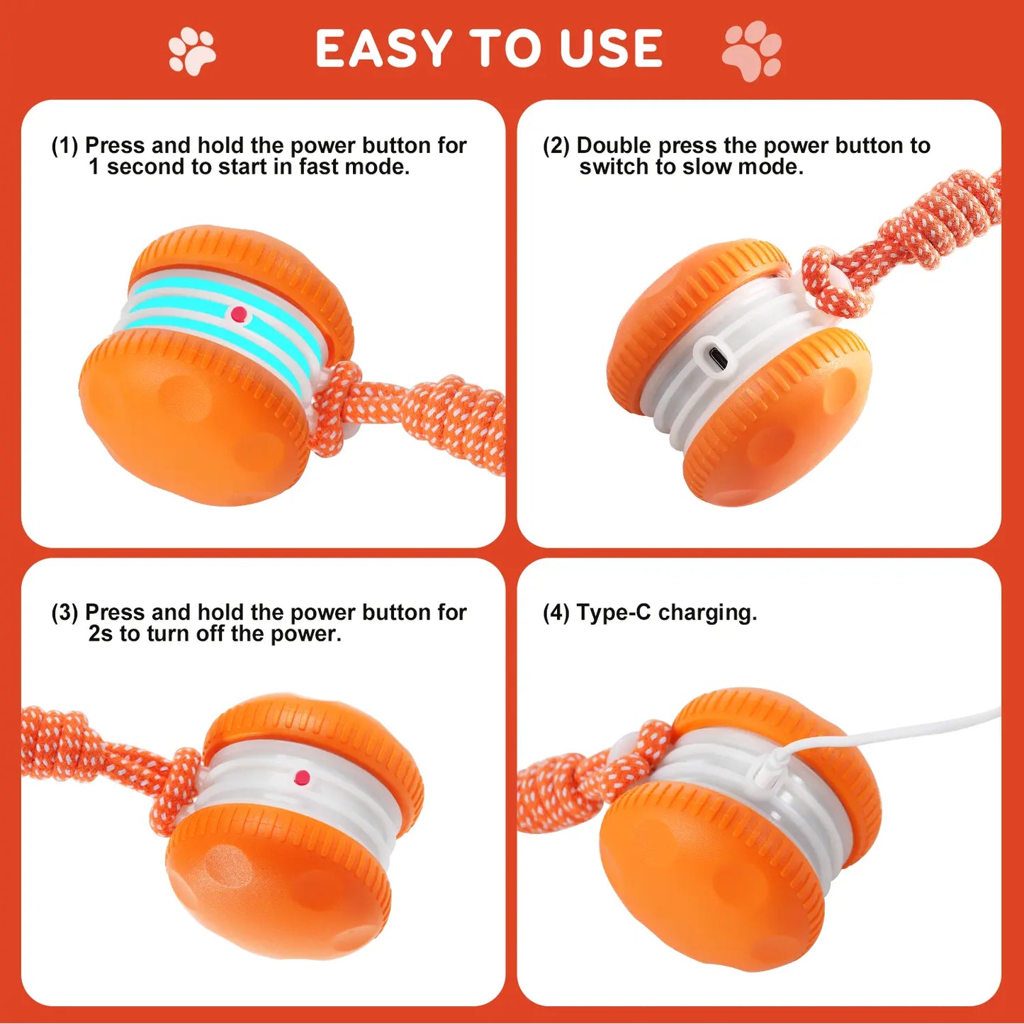 QGI Interactive Dog Ball - Motion-Activated Automatic Rolling Toy with Rope for Dogs of All Sizes, Designed for Stimulation and Boredom Relief